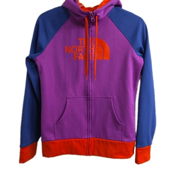 The North Face Tops - NEW North Face Red Blue‎ Purple Full Zip Logo Hoodie Hooded Sweatshirt Women's S